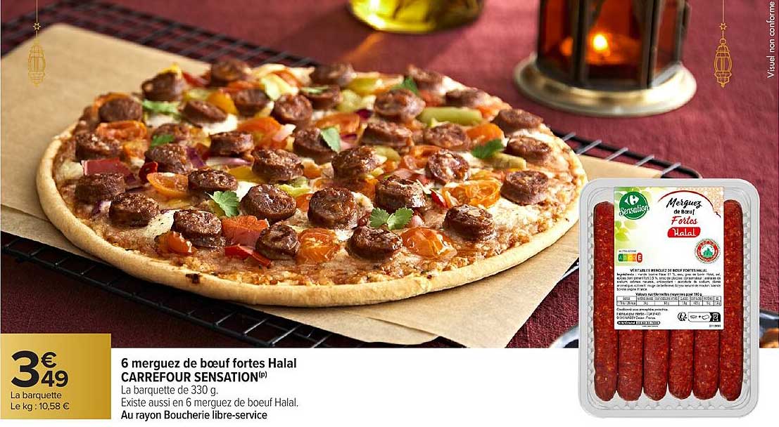 6 merguez de boeuf fortes Halal CARREFOUR SENSATION