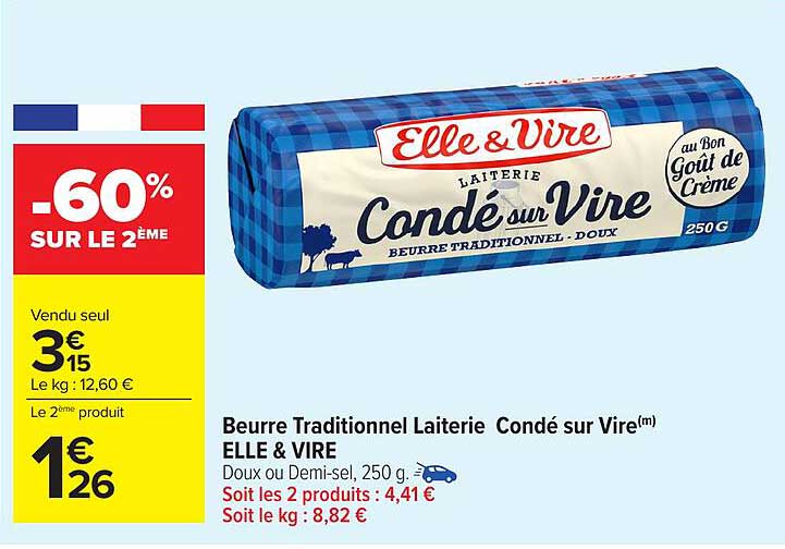 Beurre Traditionnel Laiterie Condé sur Vire(m) ELLE & VIRE