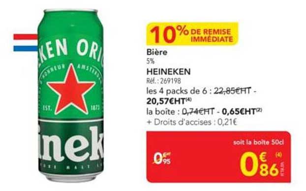 Bière Heineken - 10% de remise immédiate