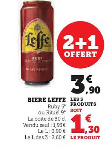 BIERE LEFFE Ruby 5° ou Rituel 9° - 2+1 OFFERT