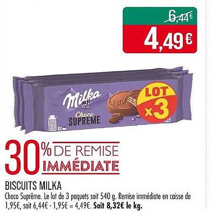 BISCUITS MILKA Choco Suprême - 30% de remise immédiate