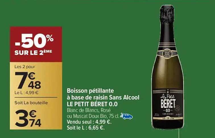 Boisson pétillante à base de raisin Sans Alcool LE PETIT BÉRET 0.0