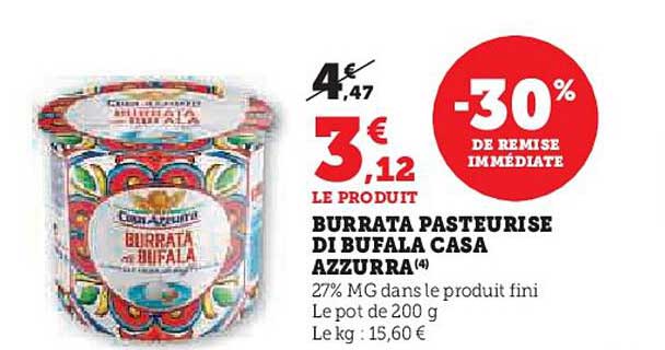 BURRATA PASTEURISE DI BUFALA CASA AZZURRA