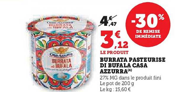 Burrata pasteurisée di Bufala Casa Azzurra
