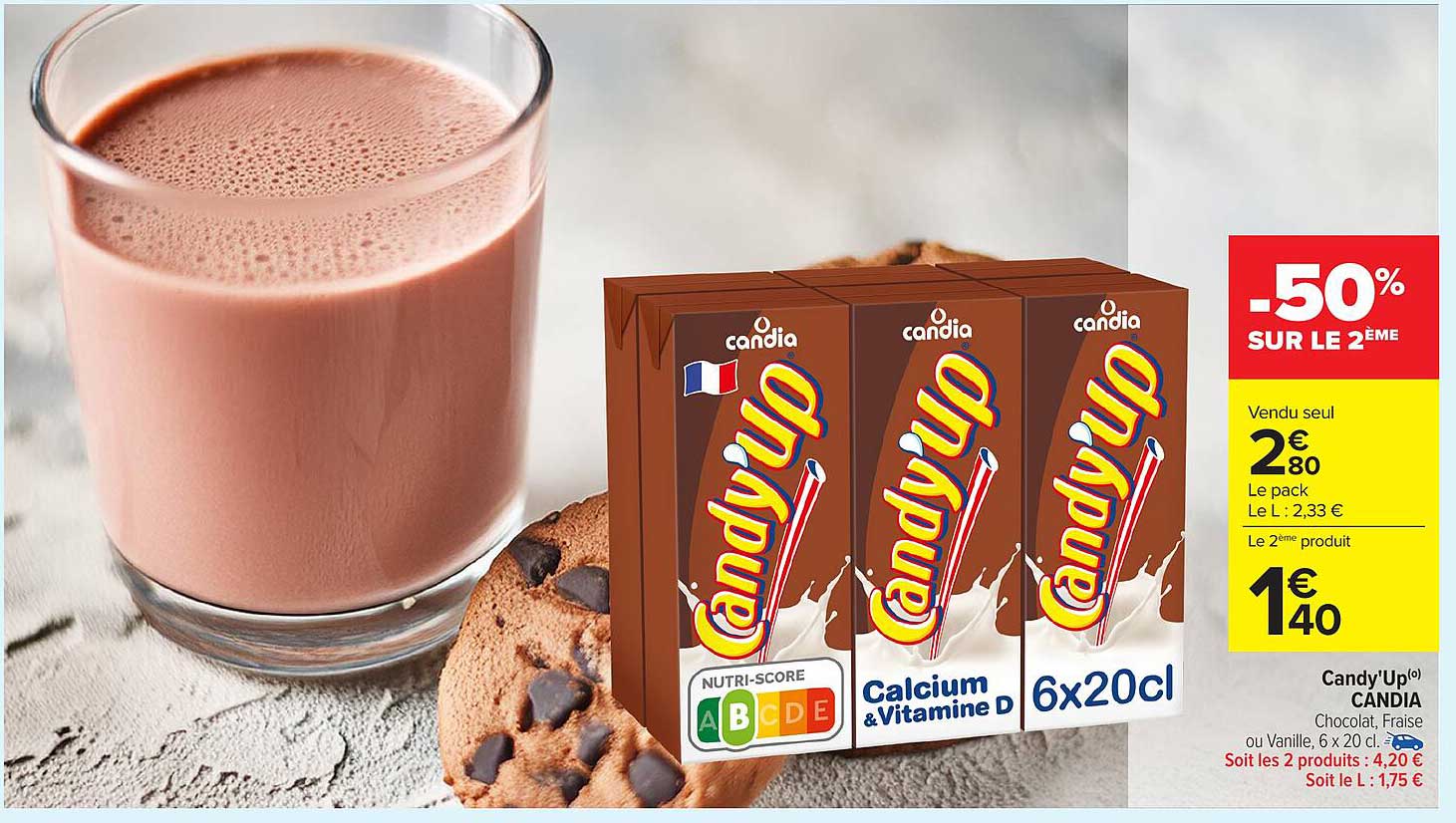 Candy'Up® CANDIA - Chocolat, Fraise ou Vanille, 6 x 20 cl