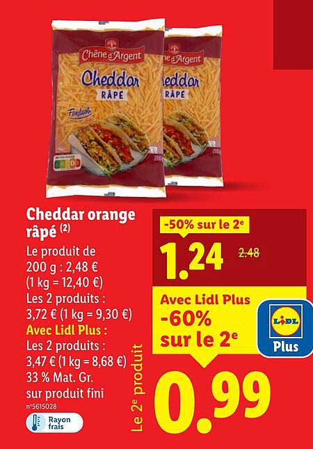 Cheddar orange râpé
