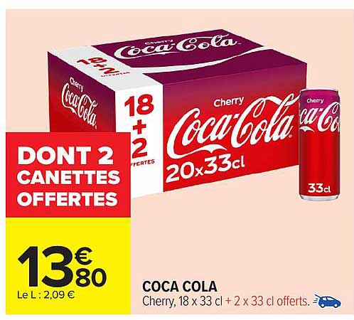 Coca Cola Cherry, 18 x 33 cl + 2 x 33 cl offerts
