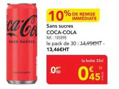 Coca-Cola Sans sucres - 10% de remise immédiate