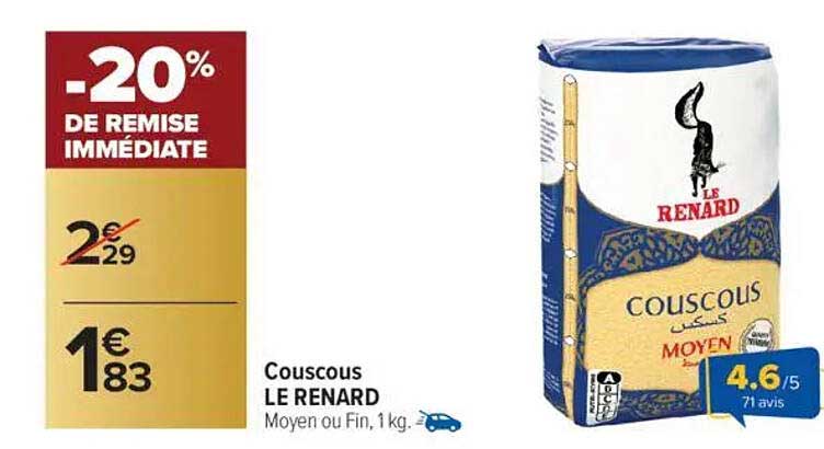 Couscous LE RENARD Moyen ou Fin, 1 kg.