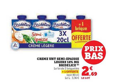 CRÈME UHT SEMI-ÉPAISSE LÉGÈRE 18% MG BRIDÉLICE
