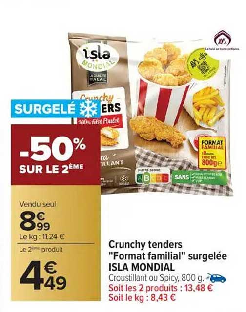 Crunchy tenders "Format familial" surgelée Isla Mondial