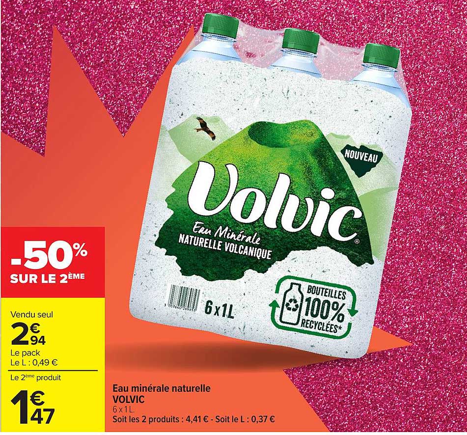 Eau minérale naturelle VOLVIC 6 x 1L