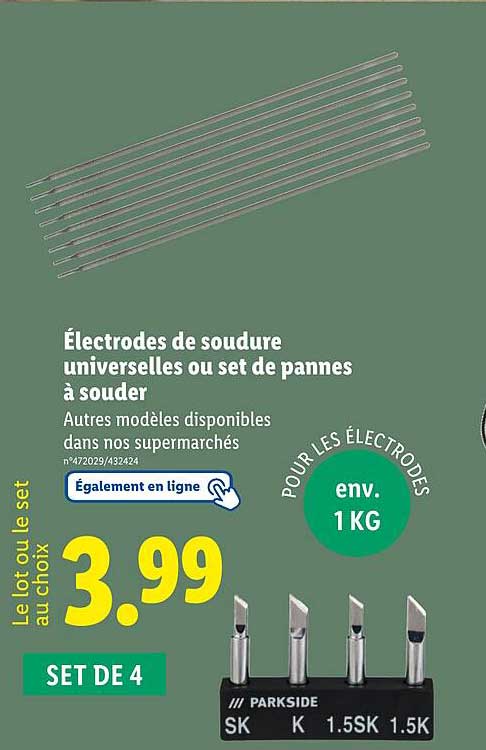 Électrodes de soudure universelles ou set de pannes à souder