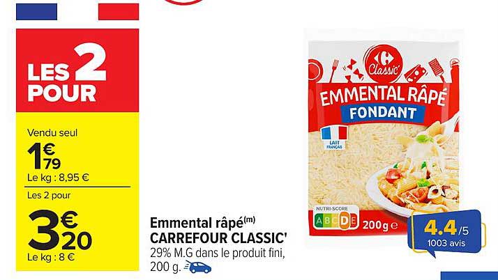 Emmental râpé(m) CARREFOUR CLASSIC'