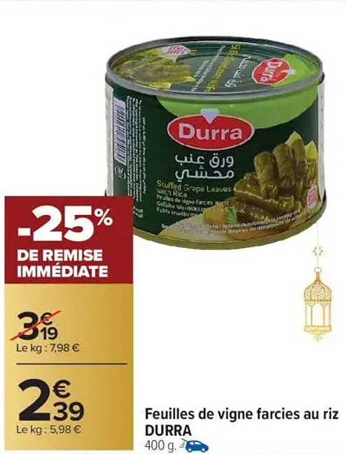 Feuilles de vigne farcies au riz DURRA