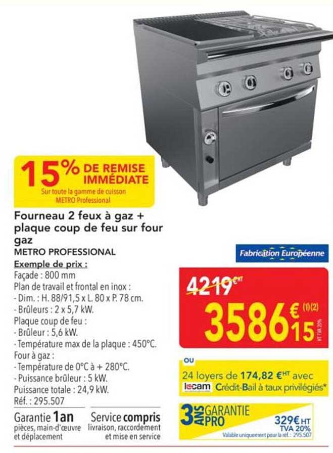 Fourneau 2 feux à gaz + plaque coup de feu sur four gaz