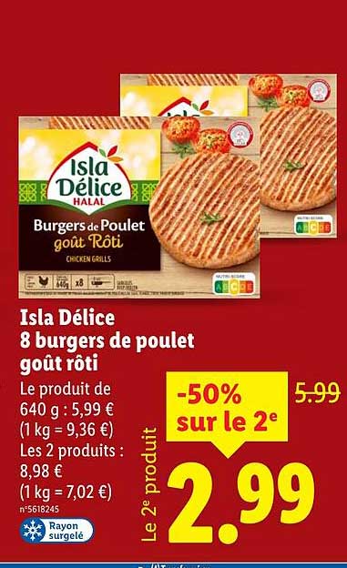 Isla Délice 8 burgers de poulet goût rôti