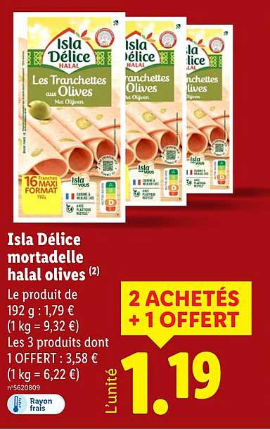 Isla Délice mortadelle halal olives