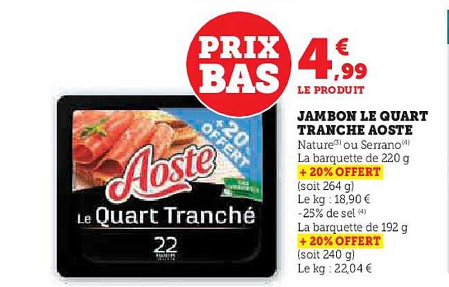 JAMBON LE QUART TRANCHE AOSTE