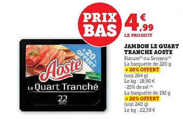 JAMBON LE QUART TRANCHÉ AOSTE