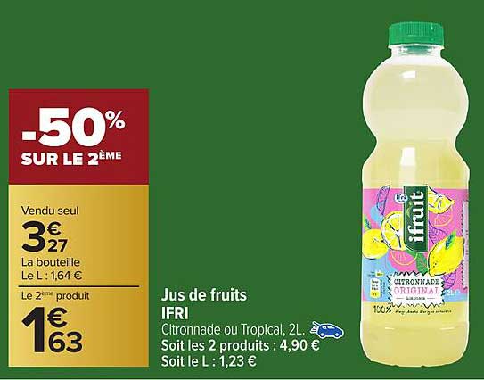 Jus de fruits IFRI - Citronnade ou Tropical, 2L