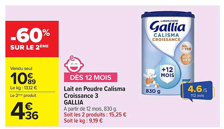 Lait en Poudre Calisma Croissance 3 GALLIA