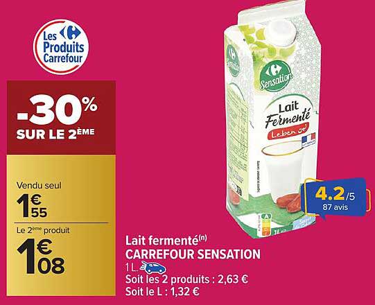 Lait fermenté Carrefour Sensation