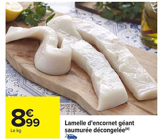 Lamelle d'encornet géant saumurée décongelée