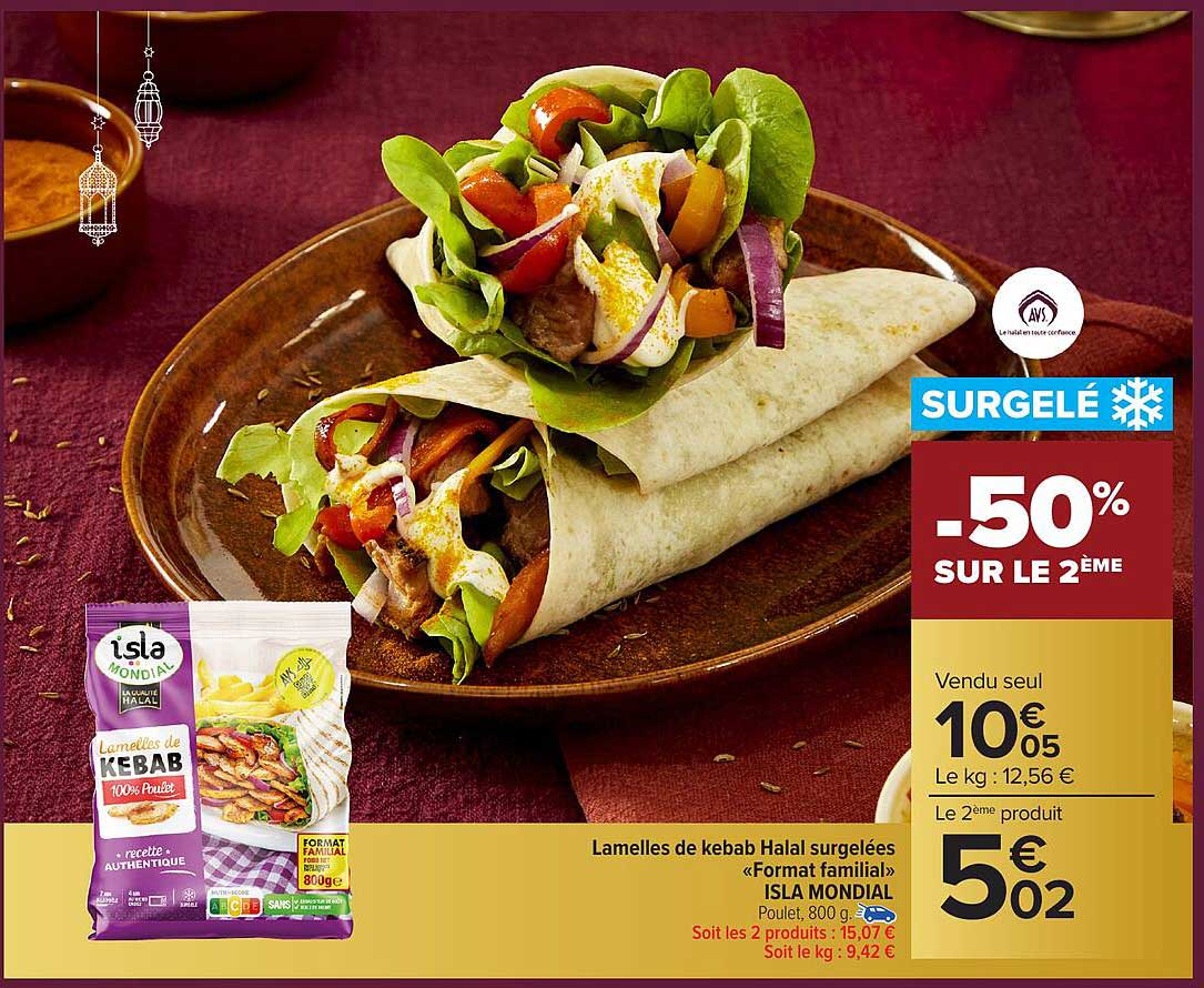 Lamelles de kebab Halal surgelées «Format familial» ISLA MONDIAL