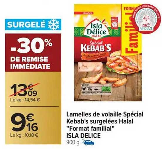 Lamelles de volaille Spécial Kebab's surgelées Halal "Format familial"