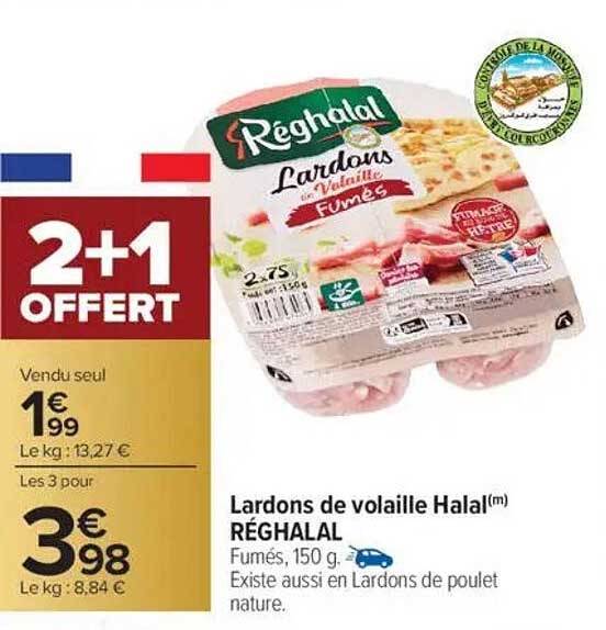 Lardons de volaille Halal(m) RÉGHALAL Fumés, 150 g