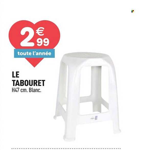 LE TABOURET H47 cm. Blanc.