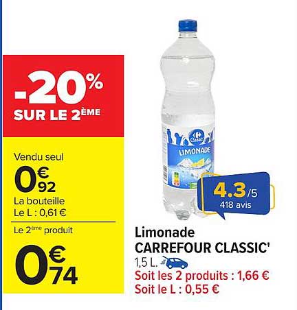 Limonade CARREFOUR CLASSIC'