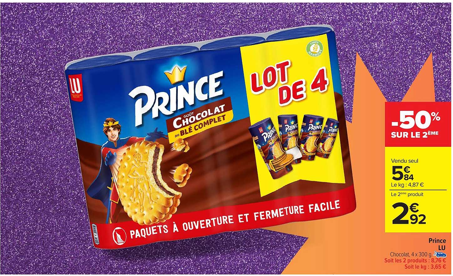 Lot de 4 Prince Chocolat au Blé Complet