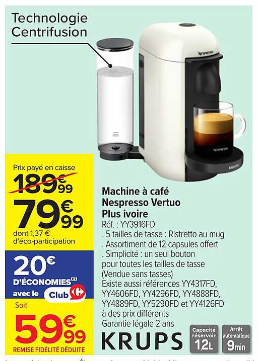 Machine à café Nespresso Vertuo Plus ivoire