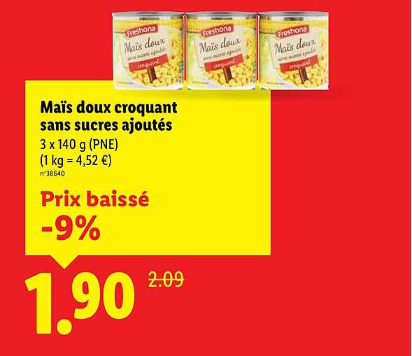 Maïs doux croquant sans sucres ajoutés