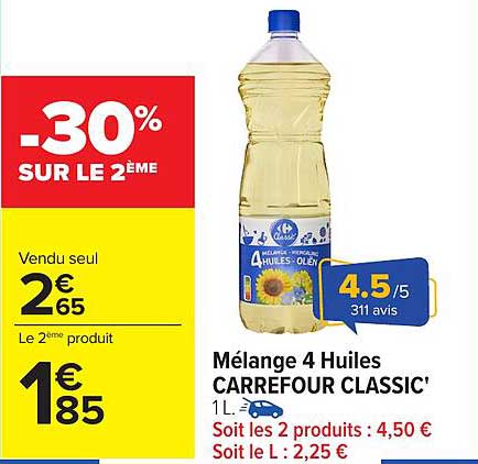 Mélange 4 Huiles CARREFOUR CLASSIC' 1L -30% SUR LE 2ème