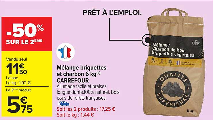 Mélange briquettes et charbon 6 kg(e) CARREFOUR