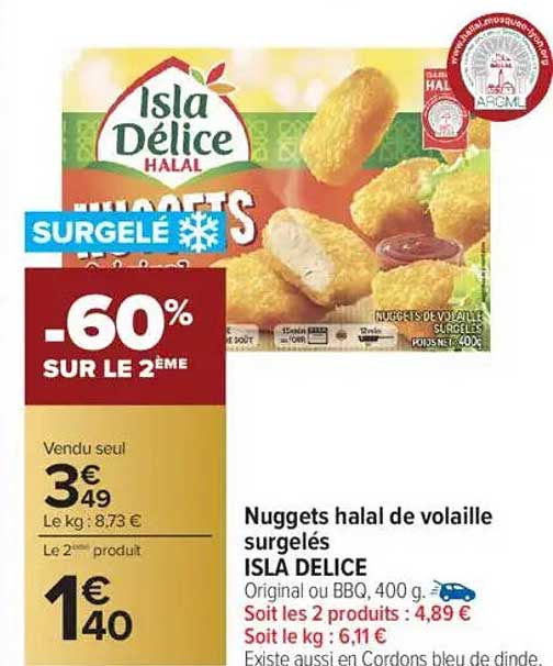 Nuggets halal de volaille surgelés