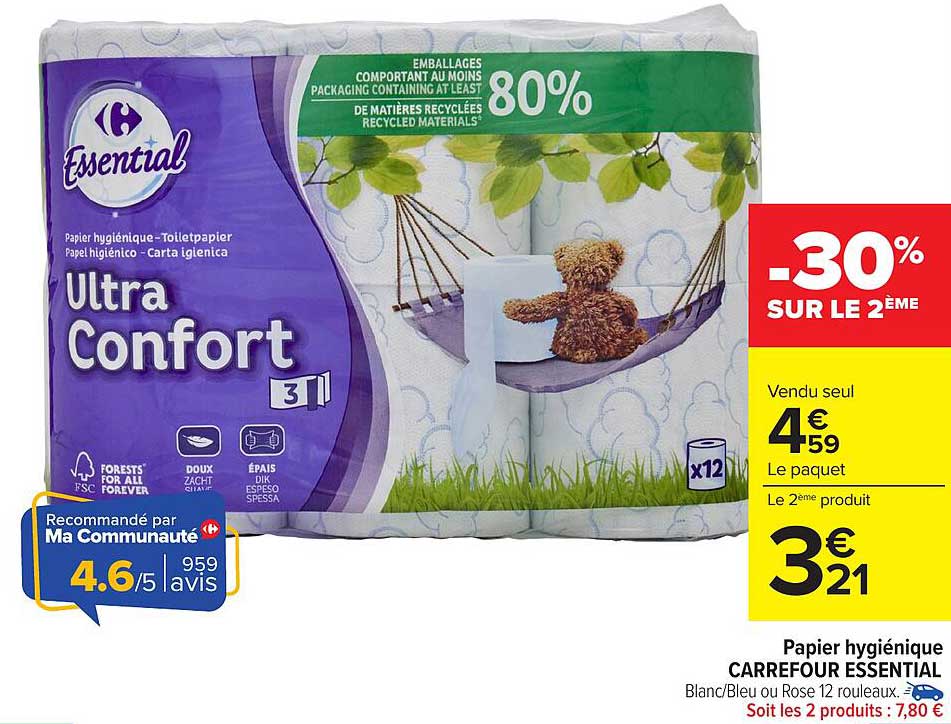 Papier hygiénique CARREFOUR ESSENTIAL -30% SUR LE 2ᵉ