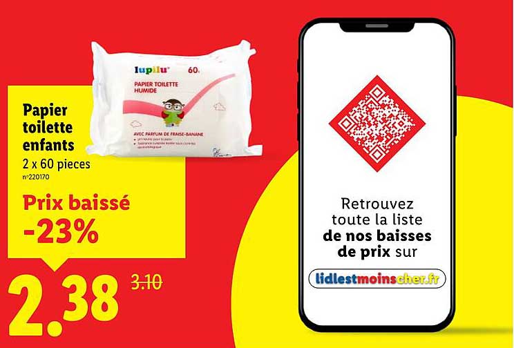 Papier toilette enfants 2 x 60 pieces