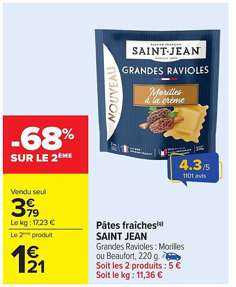 Pâtes fraîches Saint Jean Grandes Ravioles - Morilles à la crème