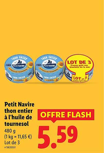 Petit Navire thon entier à l'huile de tournesol