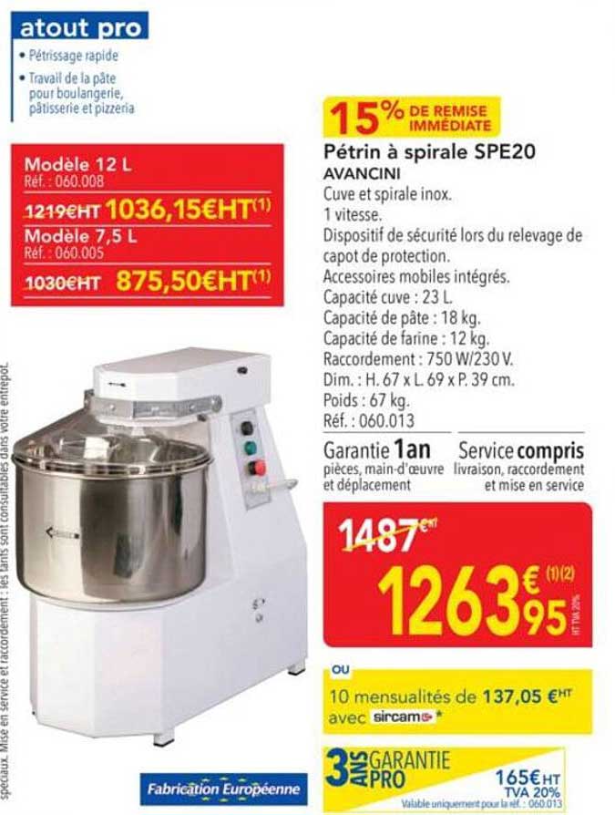 Pétrin à spirale SPE20 AVANCINI