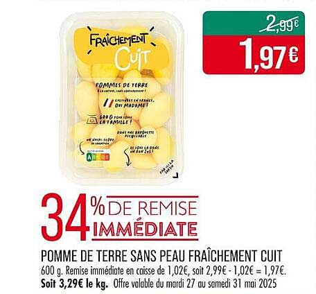 POMME DE TERRE SANS PEAU FRAÎCHEMENT CUIT