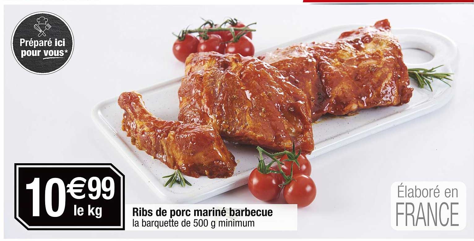 Ribs de porc mariné barbecue la barquette de 500 g minimum