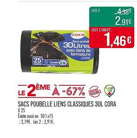 SACS POUBELLE LIENS CLASSIQUES 30L CORA