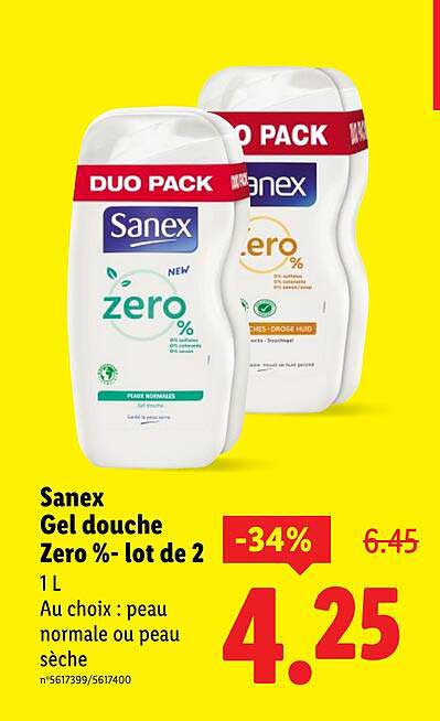 Sanex Gel douche Zero %- lot de 2