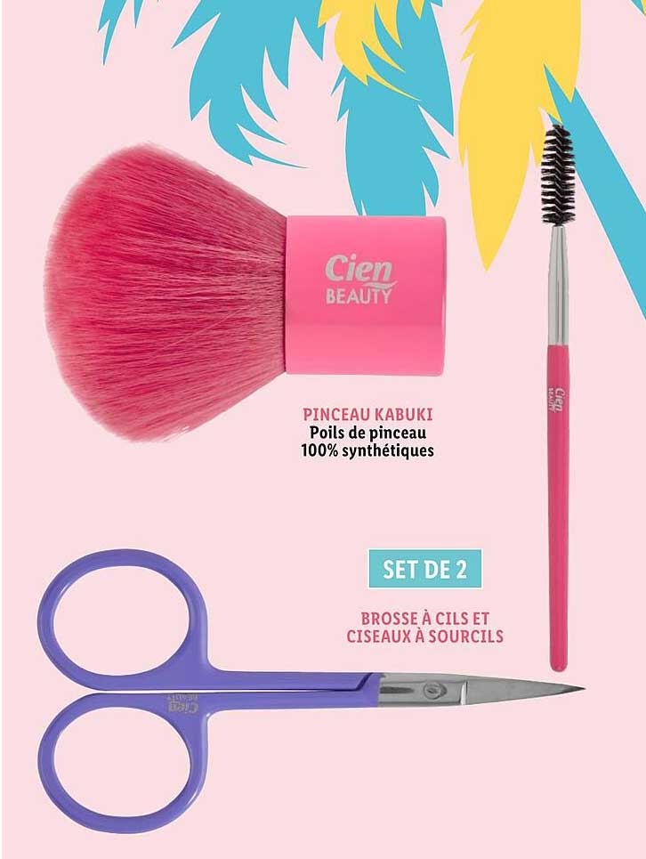 Set de 2 : Pinceau Kabuki + Brosse à Cils et Ciseaux à Sourcils