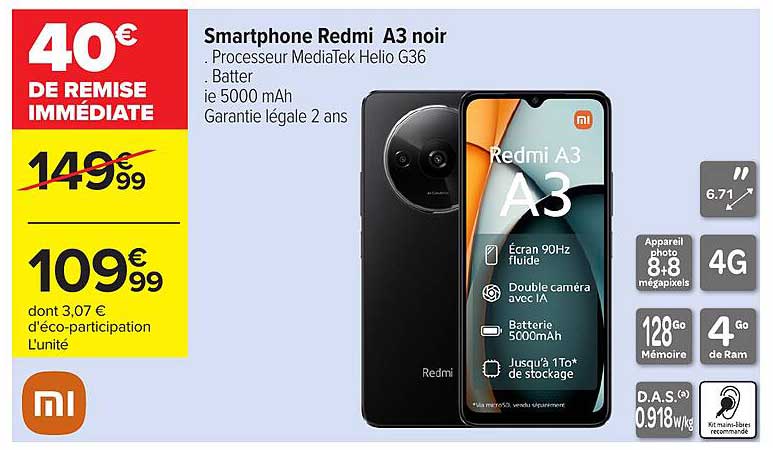 Smartphone Redmi A3 noir